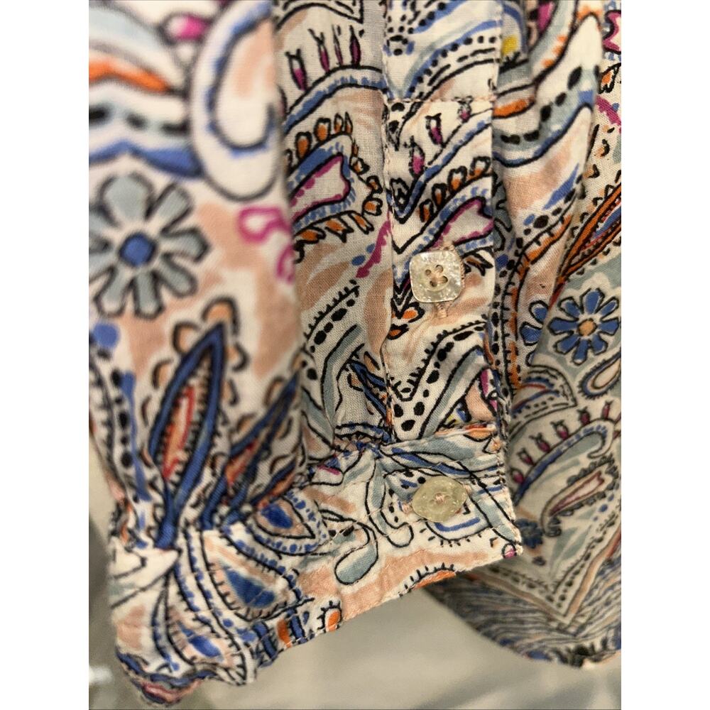Coldwater Creek Sz LG Cotton Floral paisley Band Collar Shirt Pintucks Career - Picture 10 of 11